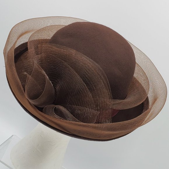 Chocolate Brown Wool Hat with Tulle Trim main image 14